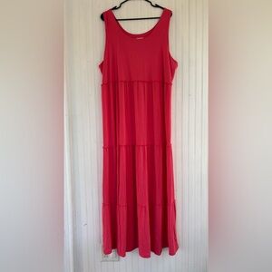 Chico's Women's Coral Pink Orange Tank Dress Tiered Maxi Dress Stretchy Size XXL